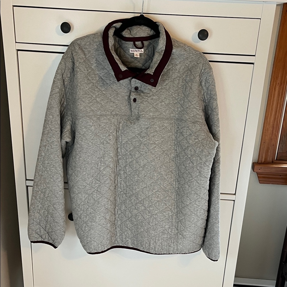 Merona Gray Quilted Sweater with Maroon Accents